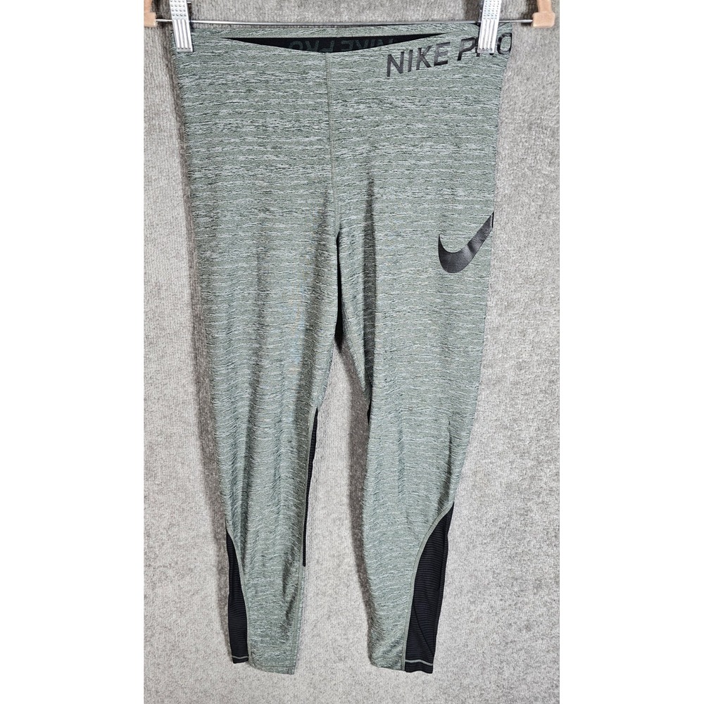 Nike Pro Dri Fit Training Tight Leggings Womens Size Medium Green Black Stretch